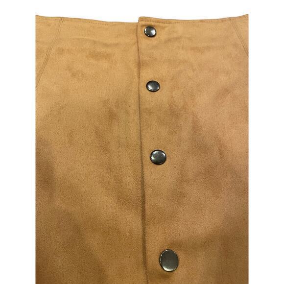 Faux Suede Fall Mini Skirt Button Down A Line Western Brown Camel - Picture 7 of 8